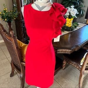Calvin Klein | RED ruffle sheath dress | size 6